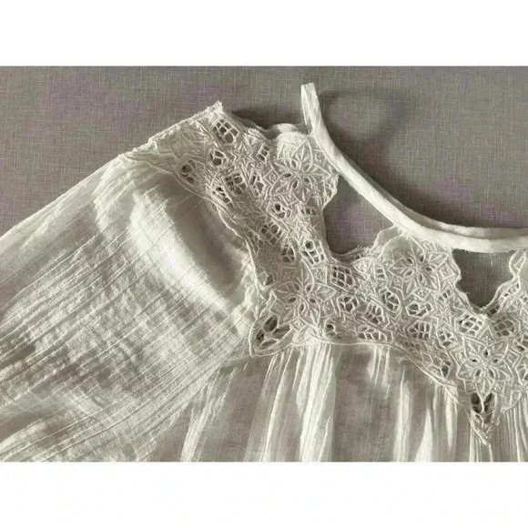 Free People Sz S Sun Moon Tunic Dress Ivory Mini Ruffle Embroidery Prairie Fairy - Picture 6 of 15